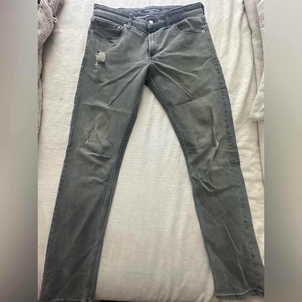 Calvin Klein Grey Slim Distressed denim
